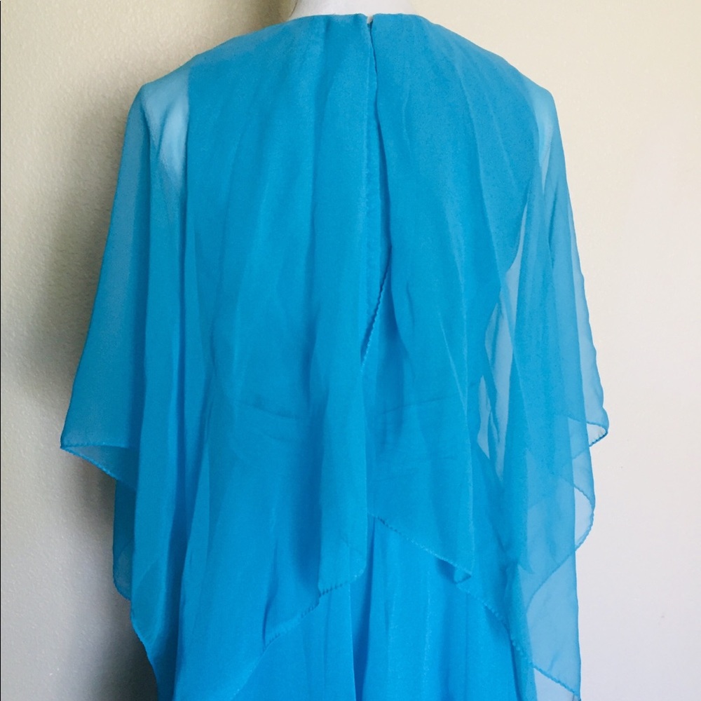 Iconic Vintage 60’s Chiffon Ruffled Blue Dress Sheer Evening Prom Mod Hipppie - Picture 6 of 8